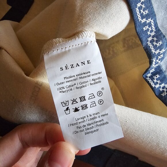 New Sezane x Baziszt Tote Bag - Blue w/ Cream Trims - Picture 5 of 7